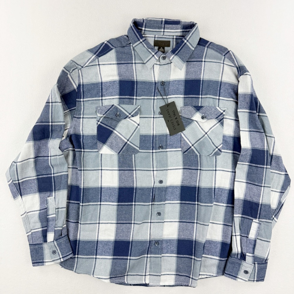 Steves Jeans Flannel Shirt Size 3X‎ Mens Blue White Plaid NWT